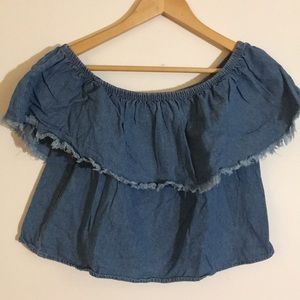 Off to shoulder denim top!